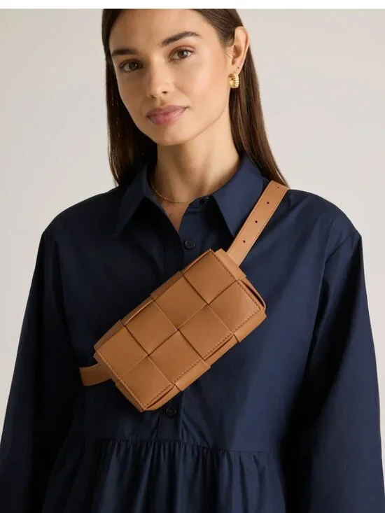 NWT Quince Italian Leather Handwoven Box Belt Bag Cognac - Picture 4 of 6